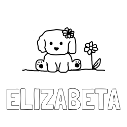 Online izdelana pobarvanka - Pobarvanka imena ELIZABETA in KUŽIKA