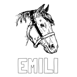 Online izdelana pobarvanka - Pobarvanka imena EMILI in konjska glava