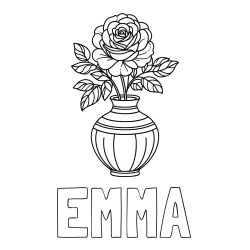 Online izdelana pobarvanka - Pobarvanka imena EMMA in pobarvanka vrtnice v vazi