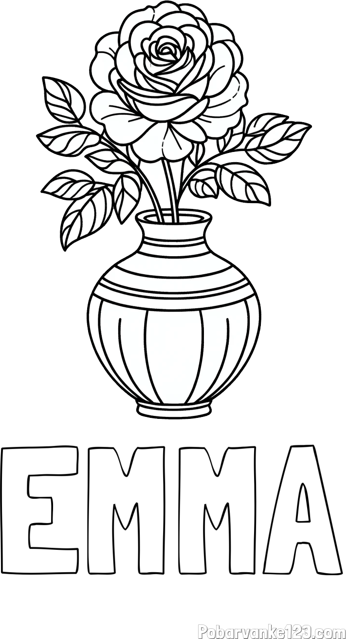 Pobarvanka imena EMMA in pobarvanka vrtnice v vazi