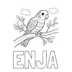 Online izdelana pobarvanka - Pobarvanka imena ENJA in pobarvanka ljubkega kanarčka na veji