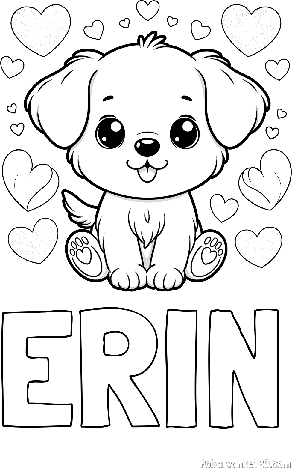 Pobarvanka imena ERIN in pobarvanka ljubkega kužka obdanega s srčki