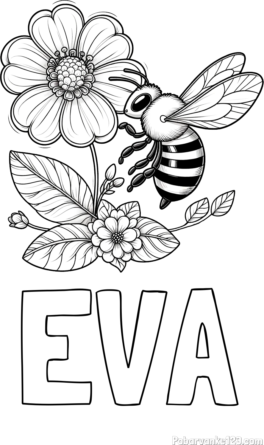 Pobarvanka imena EVA in otroška pobarvanka čebelice in rožice