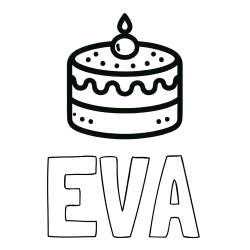 Online izdelana pobarvanka - Pobarvanka imena EVA in otroška pobarvanka majhne torte