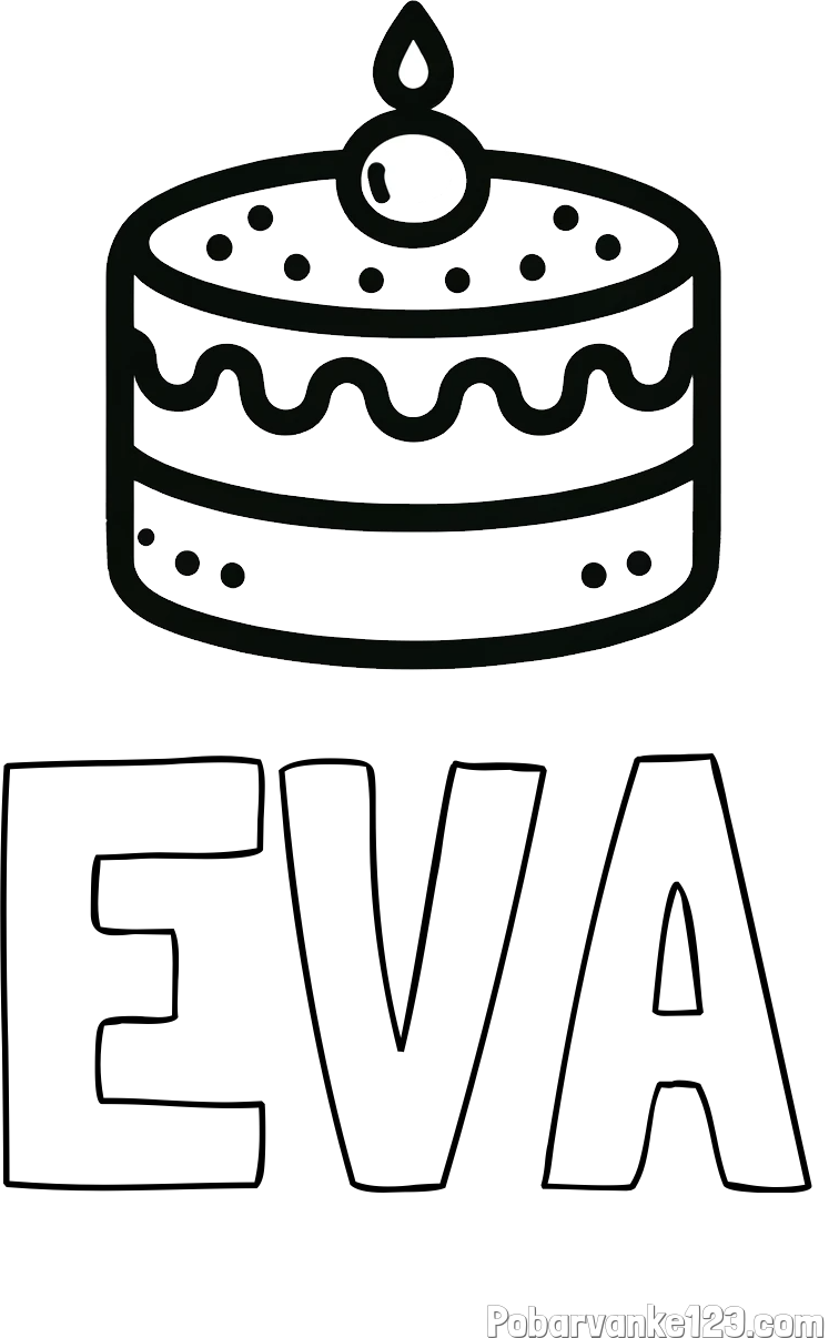 Pobarvanka imena EVA in otroška pobarvanka majhne torte