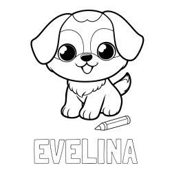 Online izdelana pobarvanka - Pobarvanka imena EVELINA in pobarvanka prikupnega kužka