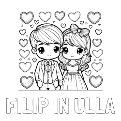 Online izdelana pobarvanka - Pobarvanka imena FILIP IN ULLA in pobarvanka dveh zaljubljencev s srčki