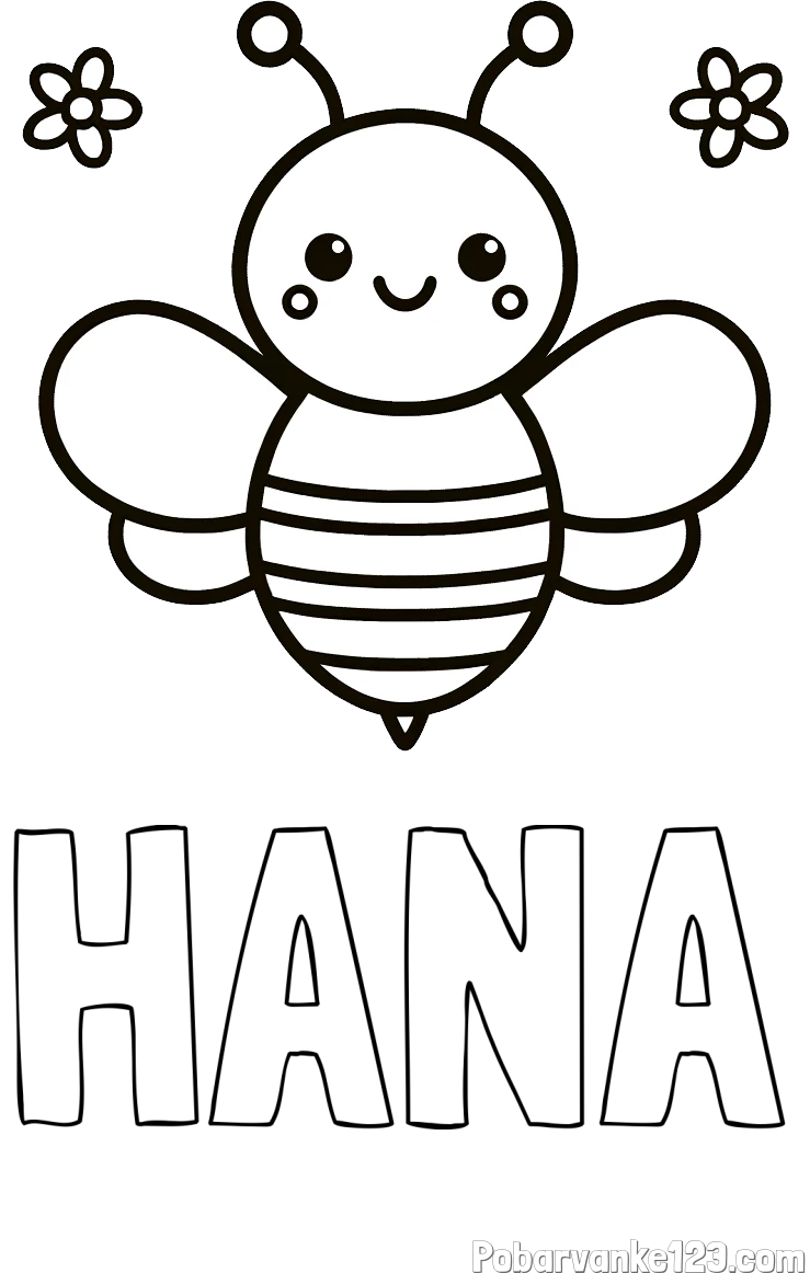 Pobarvanka imena HANA in otroška pobarvanka čebele