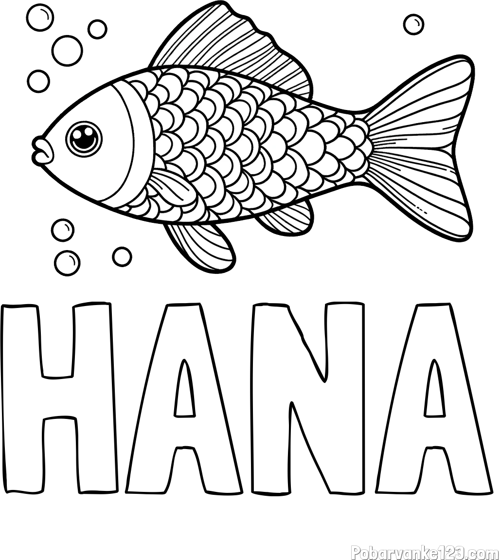 Pobarvanka imena HANA in pobarvanka ribe