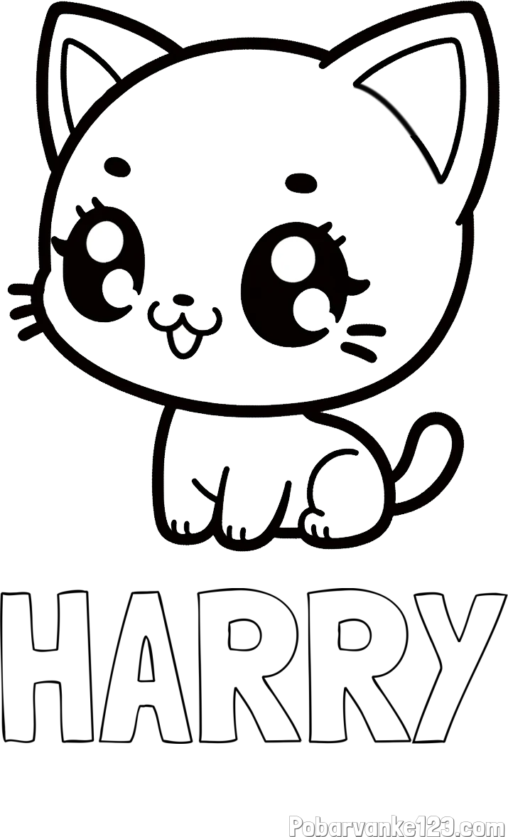 Pobarvanka imena HARRY in pobarvnaka ljubke muce v anime slogu