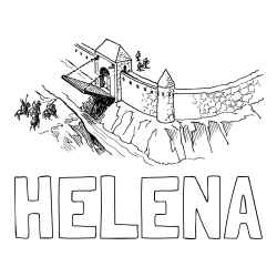 Online izdelana pobarvanka - Pobarvanka imena HELENA in pobarvanka grajskega obzidja z grajskim mostom