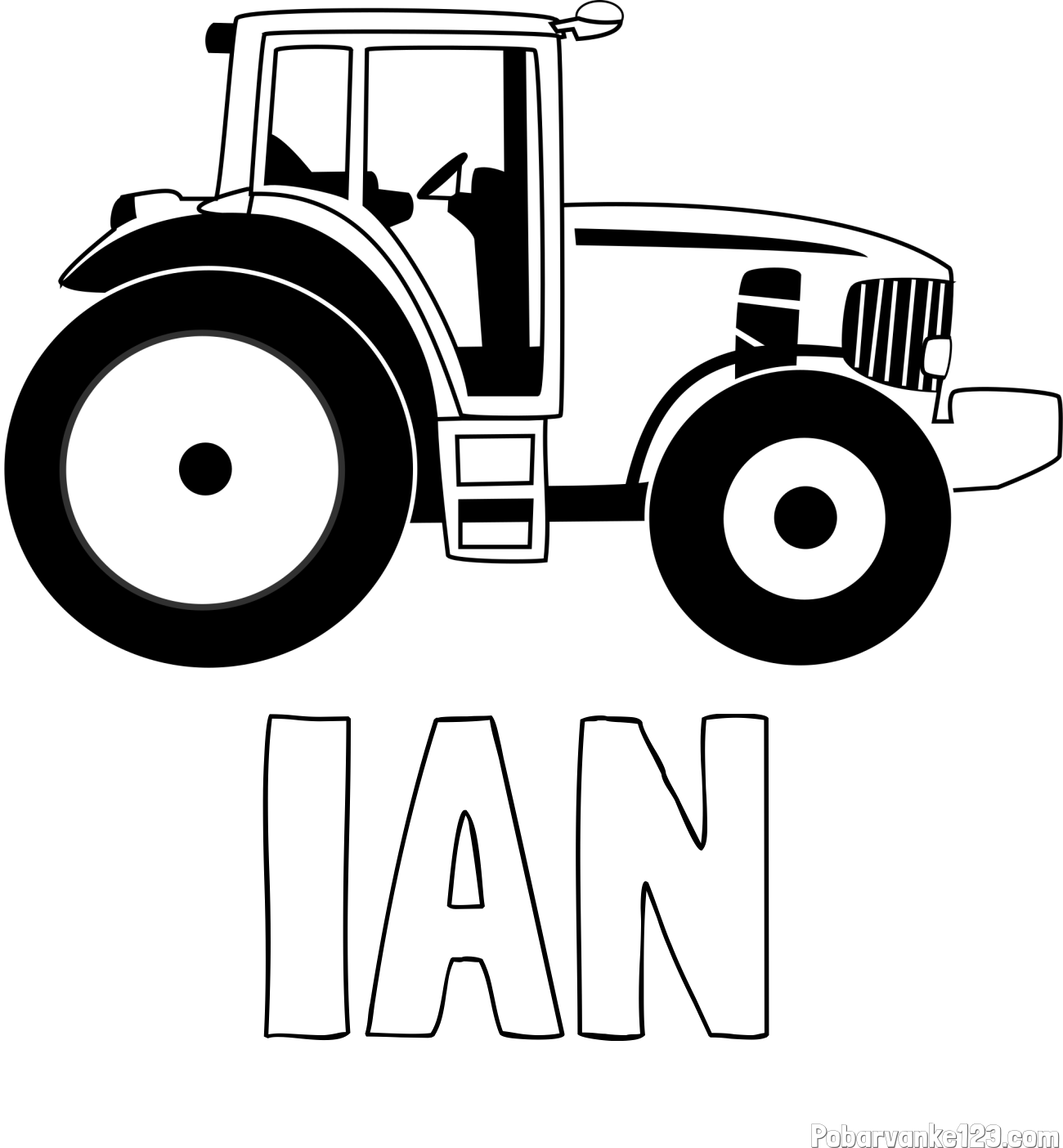 Pobarvanka imena IAN in pobarvanka velikega in zmogljivega traktorja