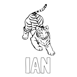 Online izdelana pobarvanka - Pobarvanka imena IAN in pobarvanka velikega tigra