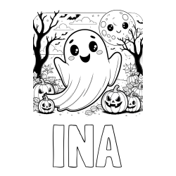 Online izdelana pobarvanka - Pobarvanka imena INA in pobarvanka ljubkega duhca in buč za noč čarovnic