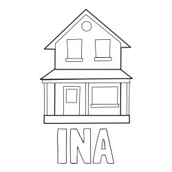 Online izdelana pobarvanka - Pobarvanka imena INA in pobarvanka preproste hiše