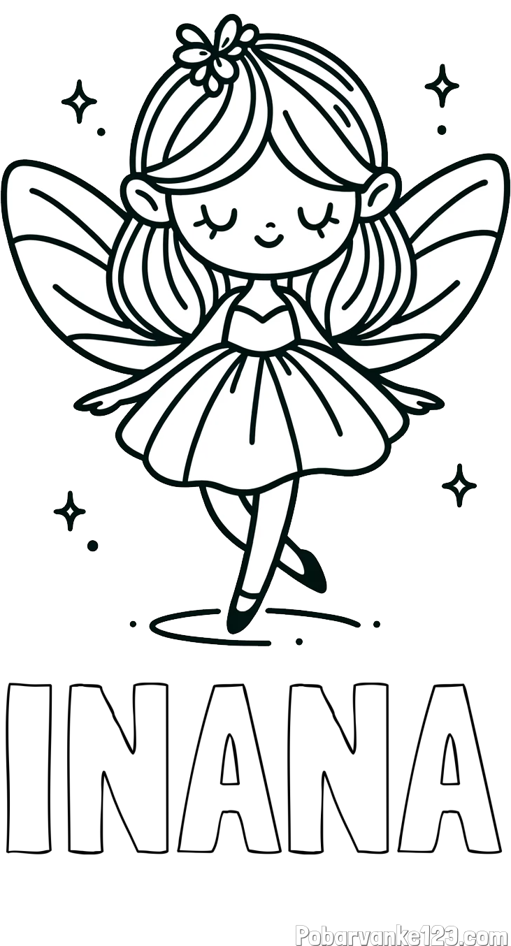 Pobarvanka imena INANA in enostavna pobarvanka čarobne vile