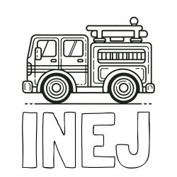 Online izdelana pobarvanka - Pobarvanka imena INEJ in lepa pobarvnak gasilskega avta