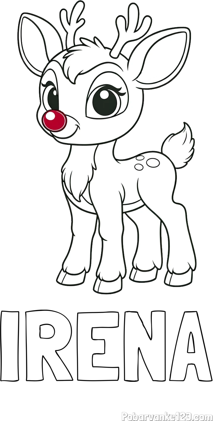 Pobarvanka imena IRENA in pobarvanka nasmejanega jelenčka Rudolfa