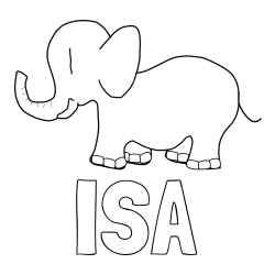 Online izdelana pobarvanka - Pobarvanka imena ISA in otroška pobarvanka slončka