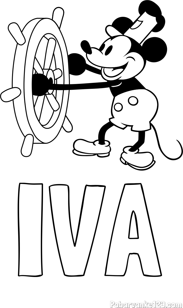 Pobarvanka imena IVA in pobarvanka Miki Miške (Mickey Mouse)