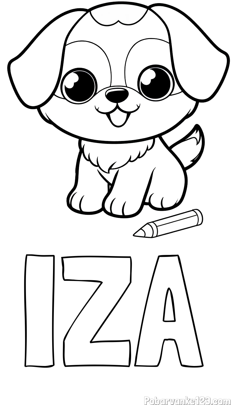 Pobarvanka imena IZA in pobarvanka prikupnega kužka