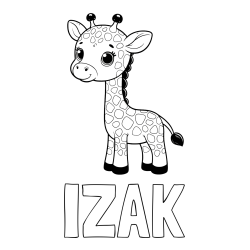 Online izdelana pobarvanka - Pobarvanka imena IZAK in pobarvanka simpatične žirafe
