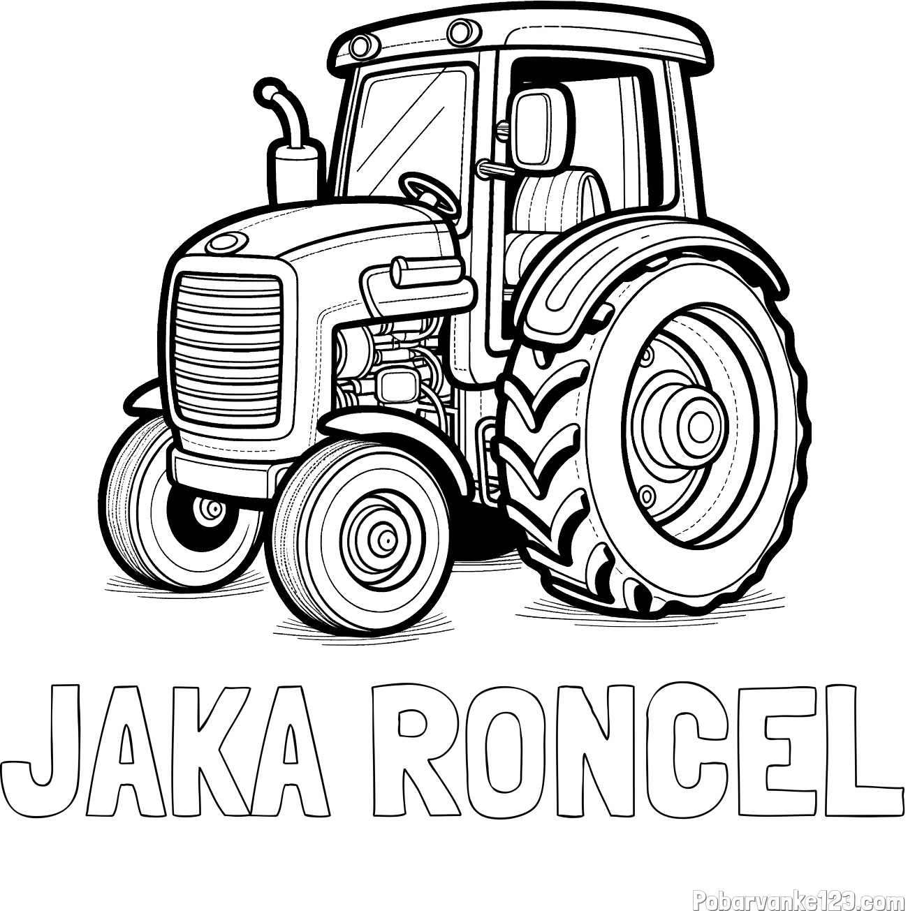 Pobarvanka imena JAKA RONČEL in pobarvanka starega, a lepega traktorja