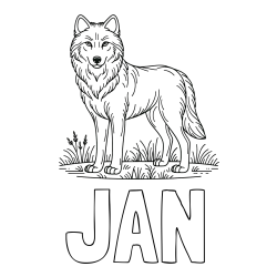 Online izdelana pobarvanka - Pobarvanka imena JAN in pobarvanka volka