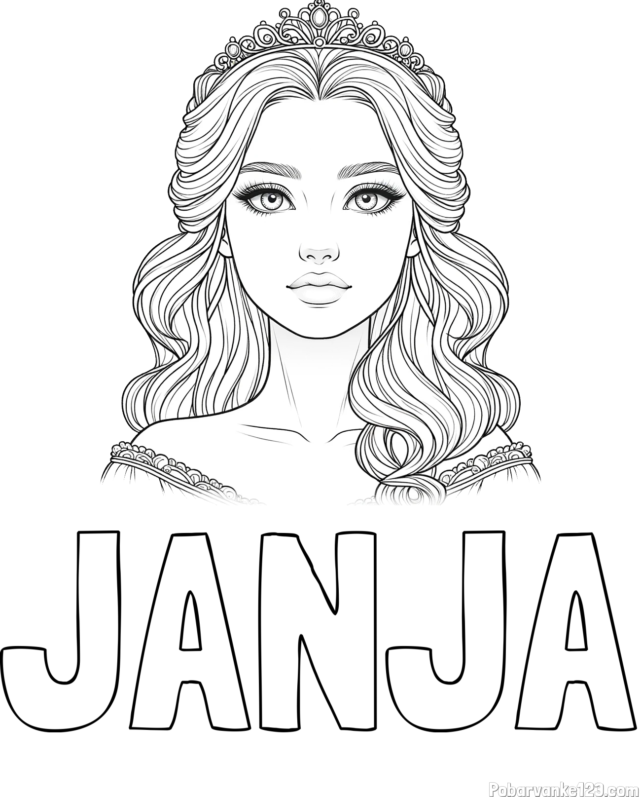 Pobarvanka imena JANJA in pobarvanka ljubke princese s krono