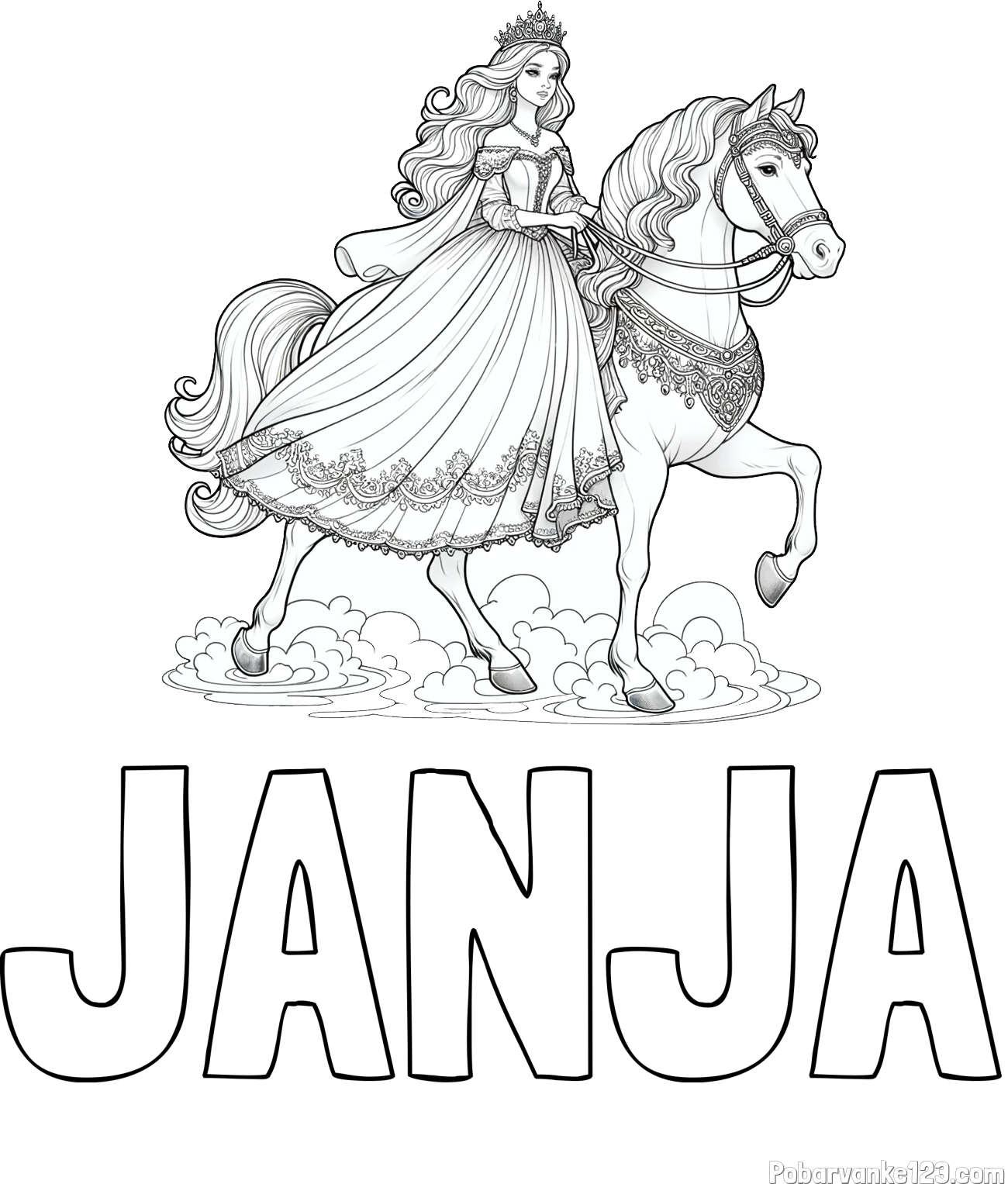 Pobarvanka imena JANJA in pobarvanka princese na konju