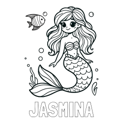 Online izdelana pobarvanka - Pobarvanka imena JASMINA in pobarvanka male morske deklice in ribice