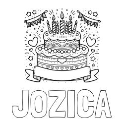 Online izdelana pobarvanka - Pobarvanka imena JOŽICA in pobarvanka velike torte za rojstni dan