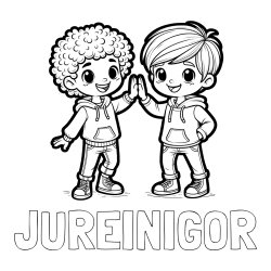 Online izdelana pobarvanka - Pobarvanka imena JUREINIGOR in pobarvanka dveh nasmejanih prijateljev