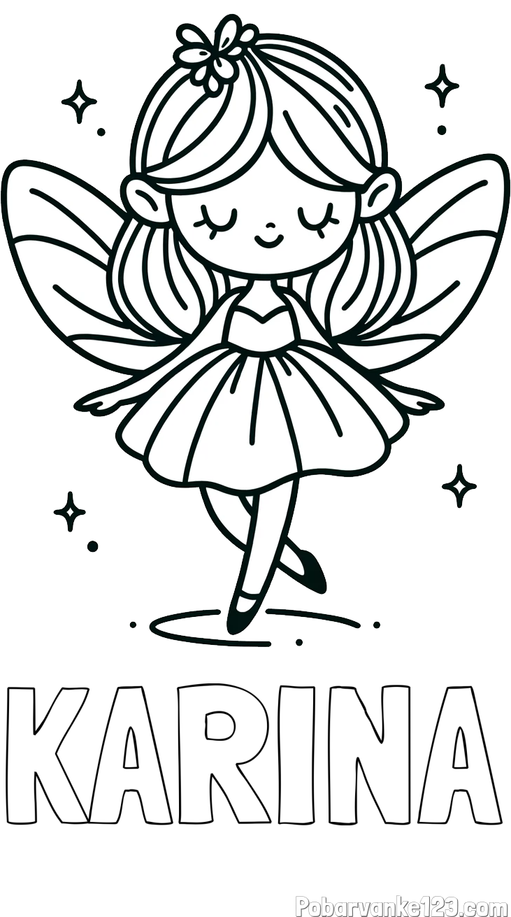 Pobarvanka imena KARINA in enostavna pobarvanka čarobne vile