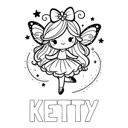 Online izdelana pobarvanka - Pobarvanka imena KETTY in ljubka čarobna vila