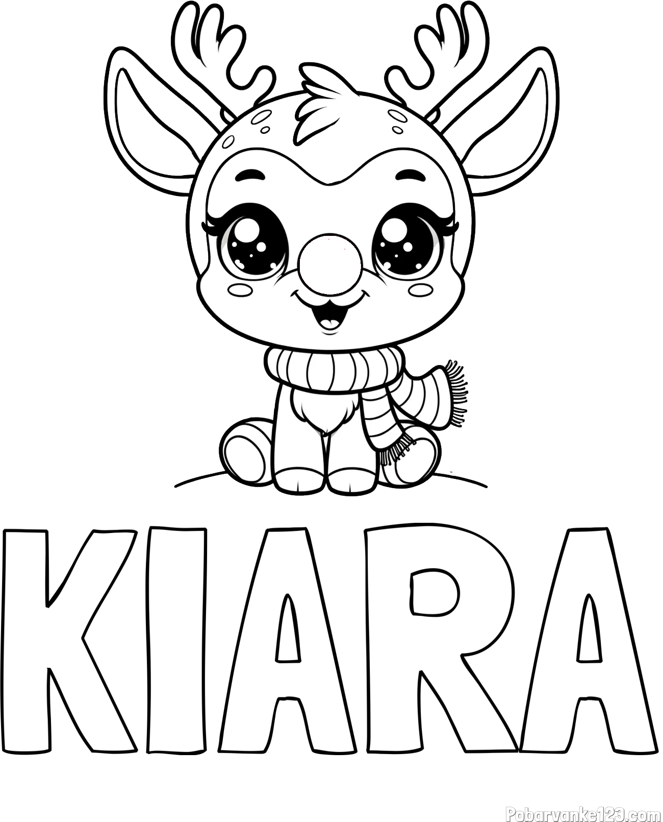 Pobarvanka imena KIARA in otroška pobarvanka jelenčka Rudolfa s šalom okoli vratu