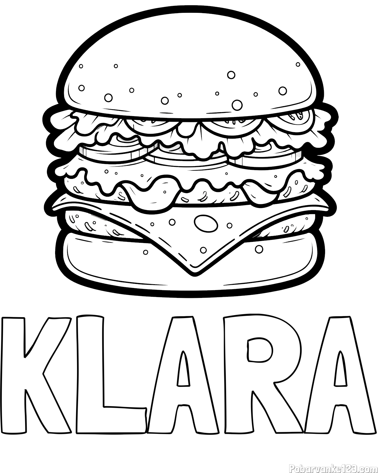 Pobarvanka imena KLARA in pobarvanka hamburger