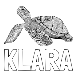 Online izdelana pobarvanka - Pobarvanka imena KLARA in pobarvanka velike želve - mandale