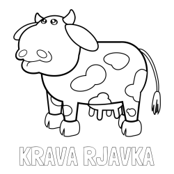 Online izdelana pobarvanka - Pobarvanka imena KRAVA RJAVKA in otroška pobarvanka smešne krave