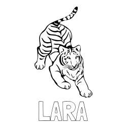 Online izdelana pobarvanka - Pobarvanka imena LARA in pobarvanka velikega tigra