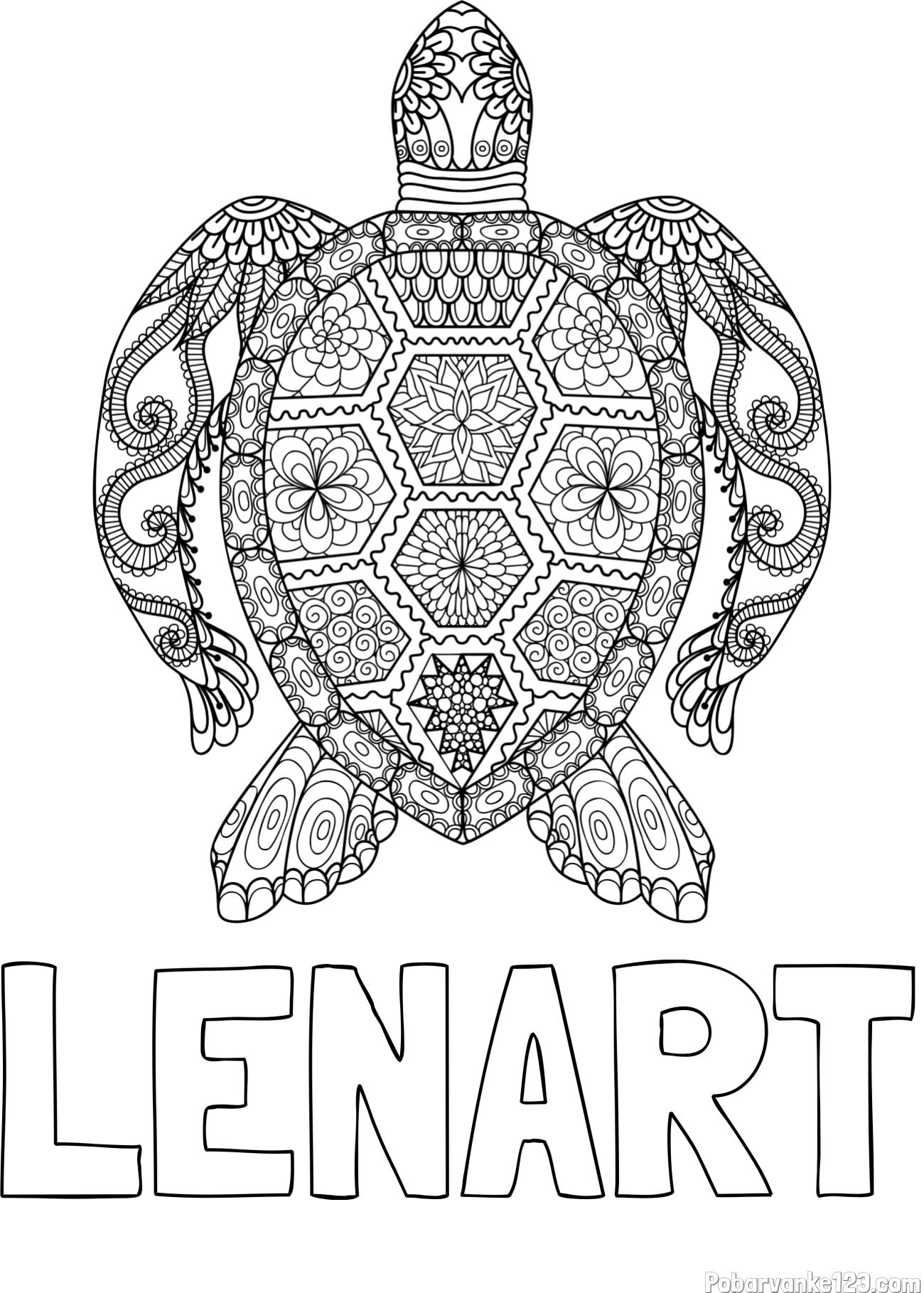 Pobarvanka imena LENART in pobarvanka želve - mandale