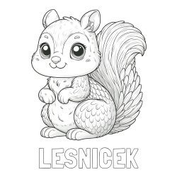 Online izdelana pobarvanka - Pobarvanka imena LEŠNIČEK in pobarvanka ljubke in nasmejane veverice
