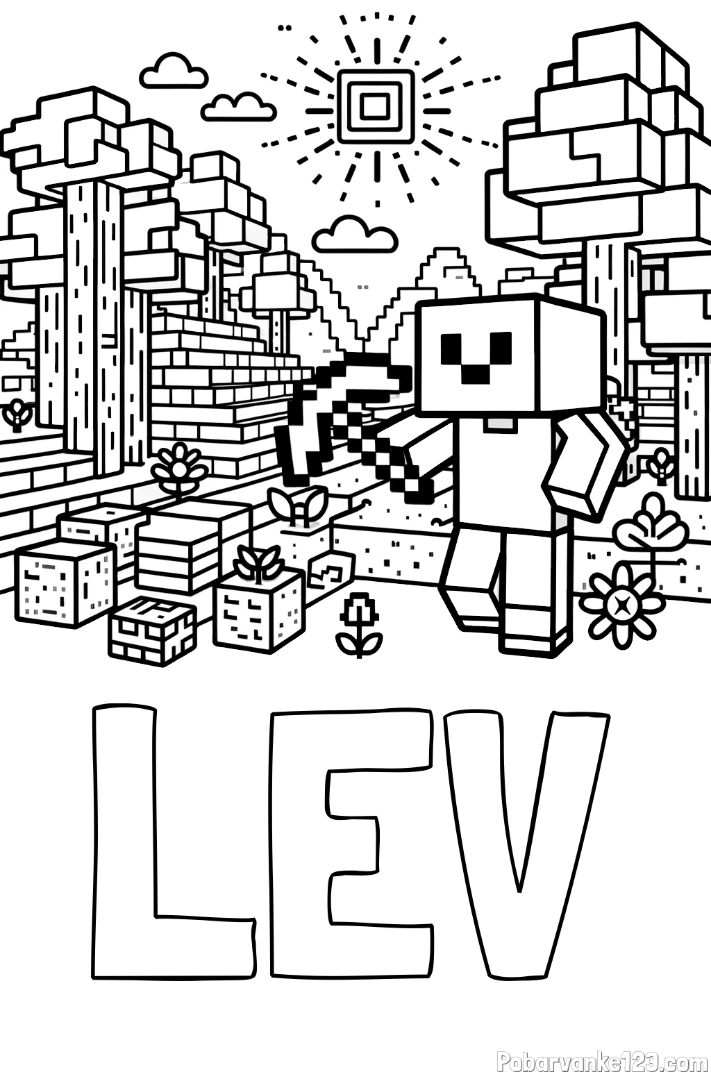 Pobarvanka imena LEV in pobarvanka Minecraft sveta