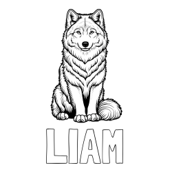 Online izdelana pobarvanka - Pobarvanka imena LIAM in pobarvanka prijaznega volka