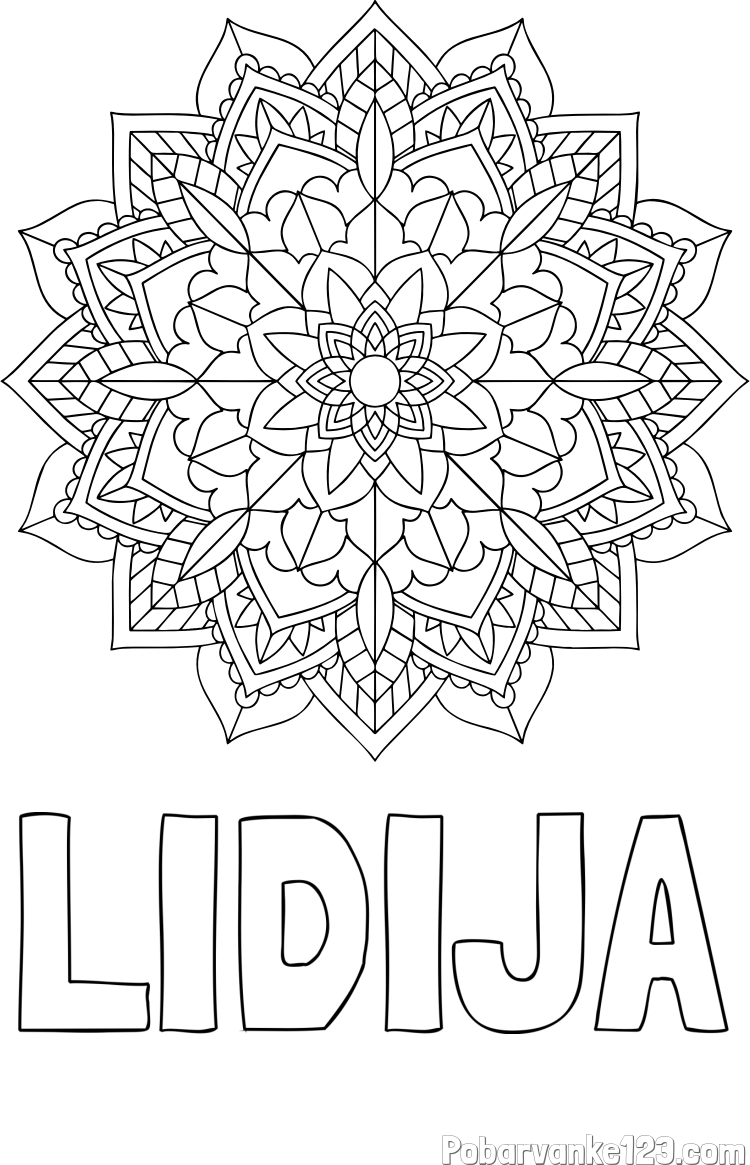 Pobarvanka imena LIDIJA in Čudovita pobarvanka mendale