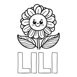 Online izdelana pobarvanka - Pobarvanka imena LILI in pobarvanka ljubke in nasmejane rože