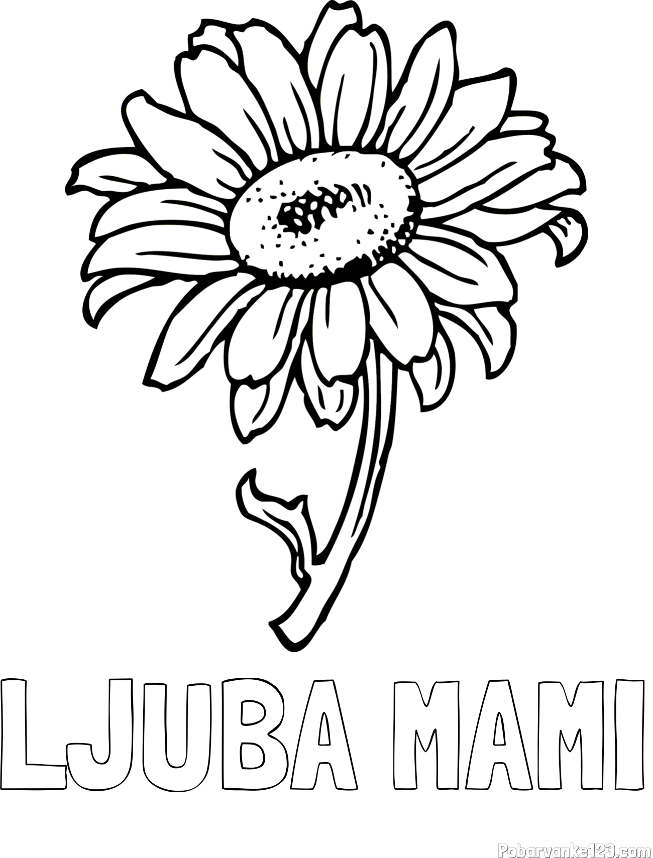 Pobarvanka imena LJUBA MAMI in pobarvanka lepe sončnice