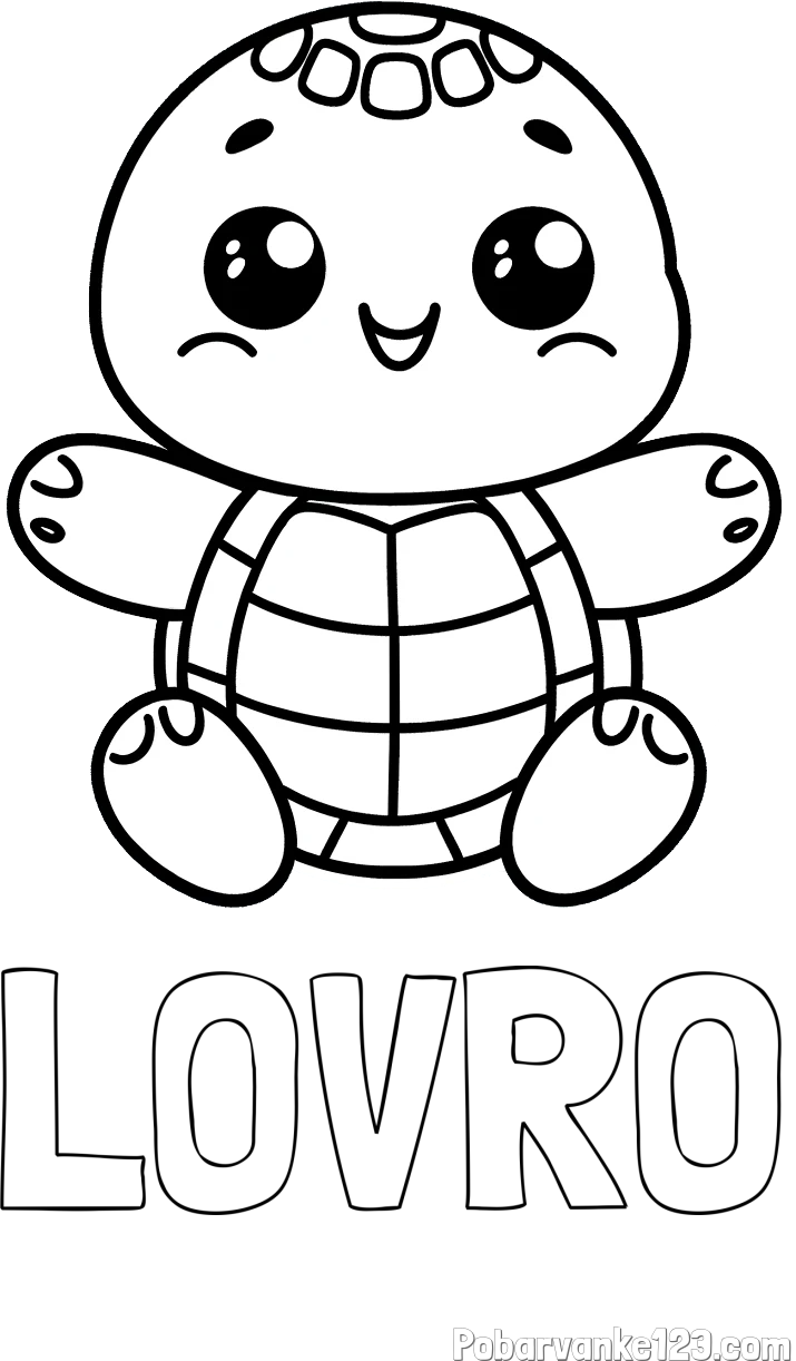 Pobarvanka imena LOVRO in otroška pobarvanka ljubke in nasmejane želvice