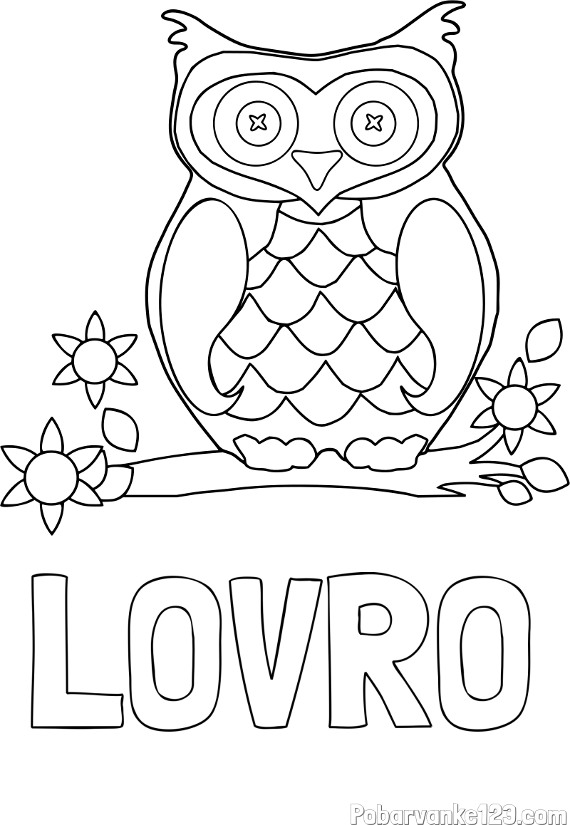 Pobarvanka imena LOVRO in pobarvanka sove
