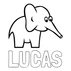 Online izdelana pobarvanka - Pobarvanka imena LUCAS in pobarvanka ljubkega slončka